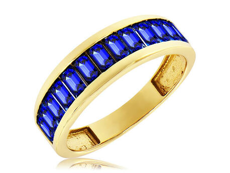  Pierścionek złoty pr.585 elegancki z niebieskimi cyrkoniami (1)